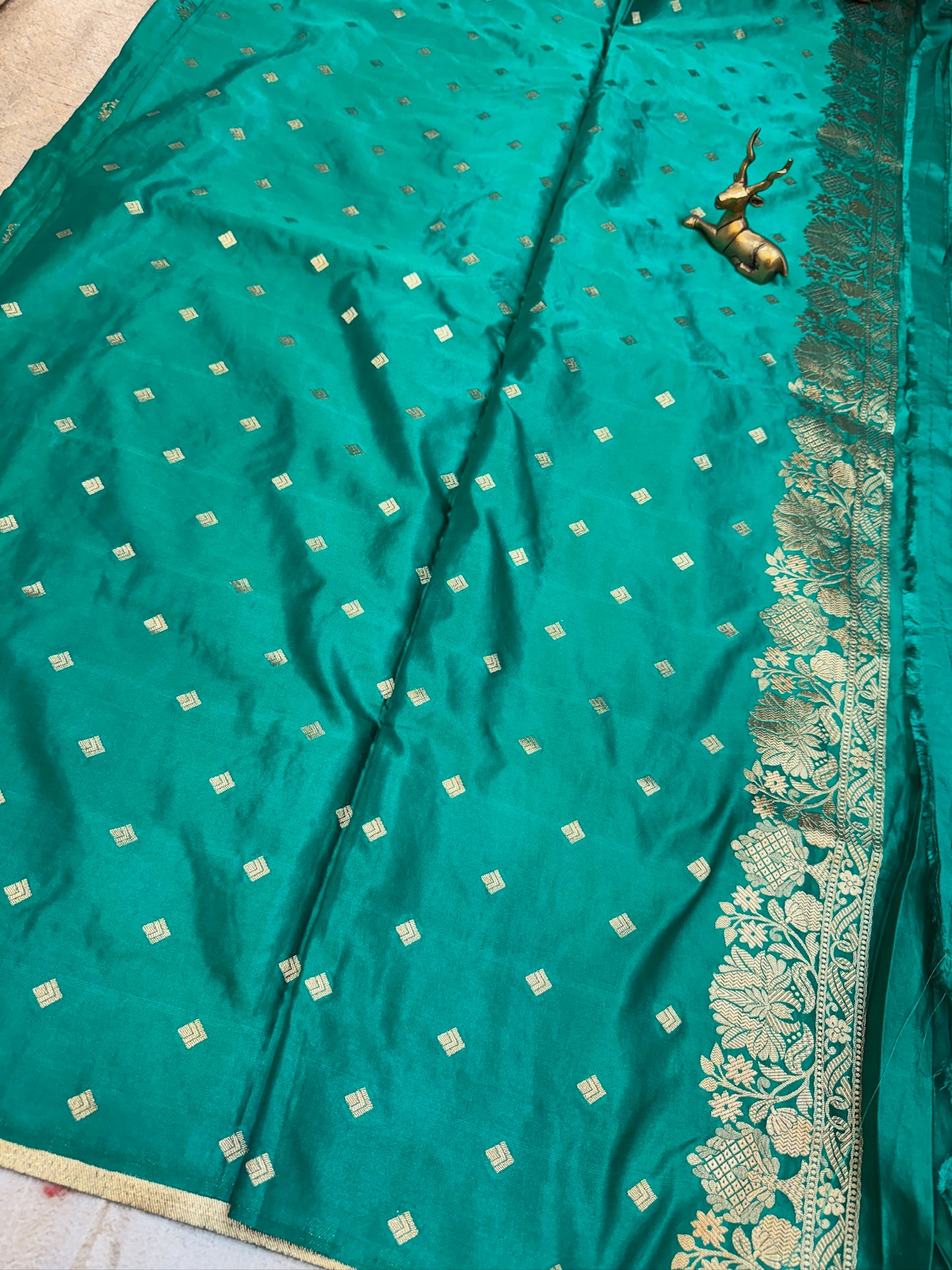 Banarasi Satin Mushru Silk Saree with Small Butta | Green