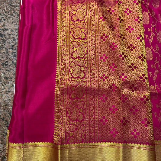 Pure Crepe Mysore Silk Saree | Heavy Brocade | Pink