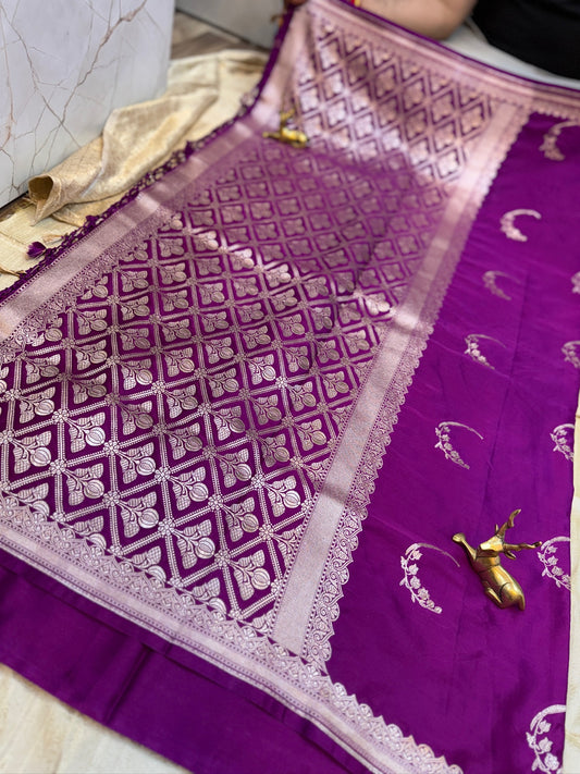 Banarasi Satin Mushru Silk Saree | Purple