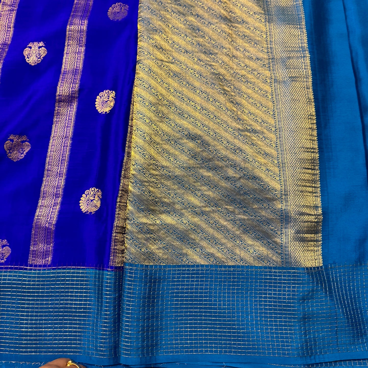 Pure Crepe Mysore Silk Saree| Peacock and Gandaberunda butta | Royal Blue