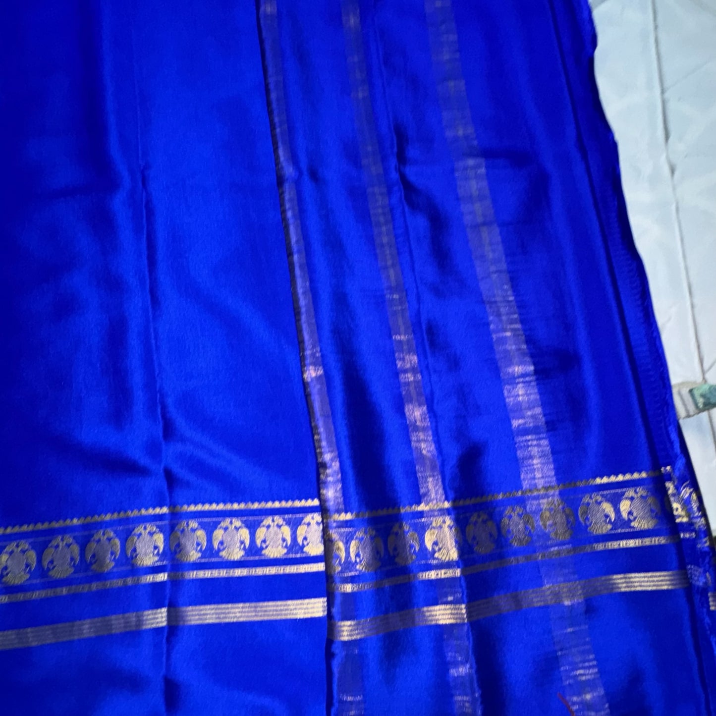 Pure Crepe Mysore Silk Saree| Gandaberunda Butta | Royal Blue