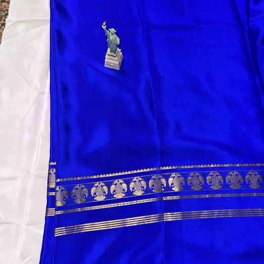 Pure Crepe Mysore Silk Saree| Gandaberunda Butta | Royal Blue