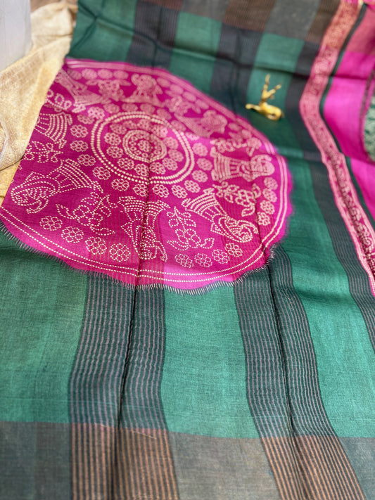 Tussar Silk Saree | Green