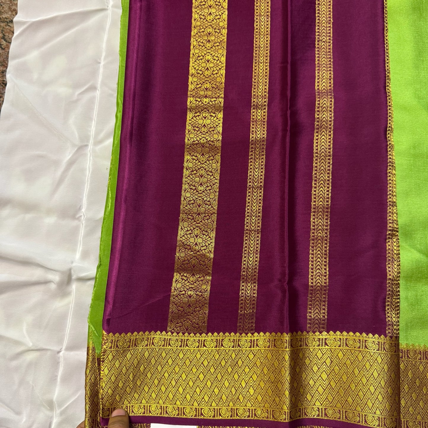 Pure Crepe Mysore Silk Saree | Peacock, elephant, horse Butta | Mehendi Green