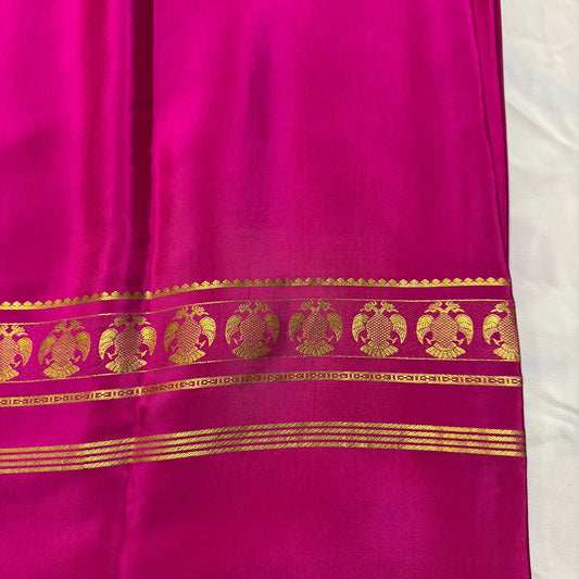 Pure Crepe Mysore Silk Saree | Gandaberunda border | Pink