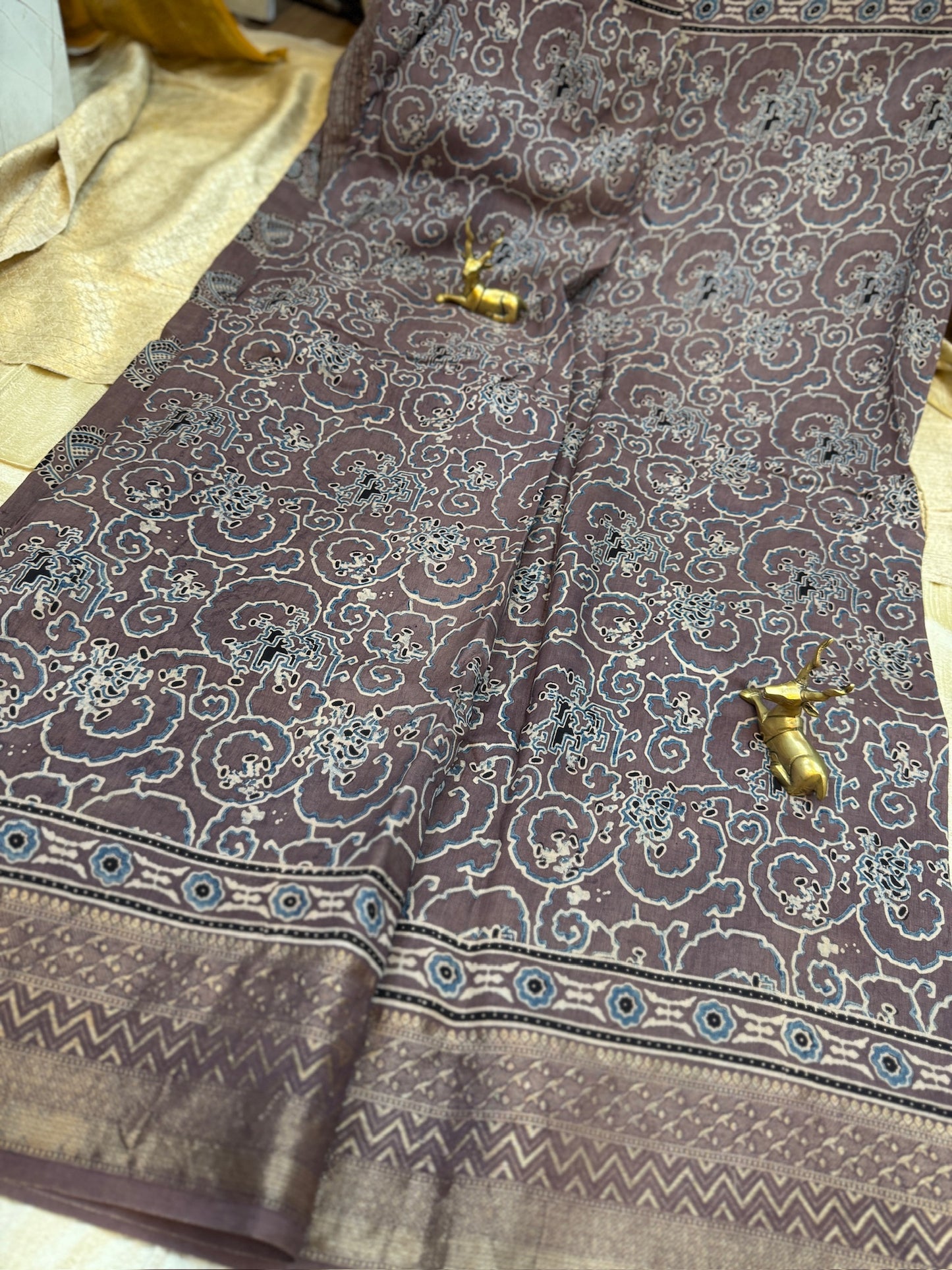 Dola Silk Saree with Ajrak Print | Purple