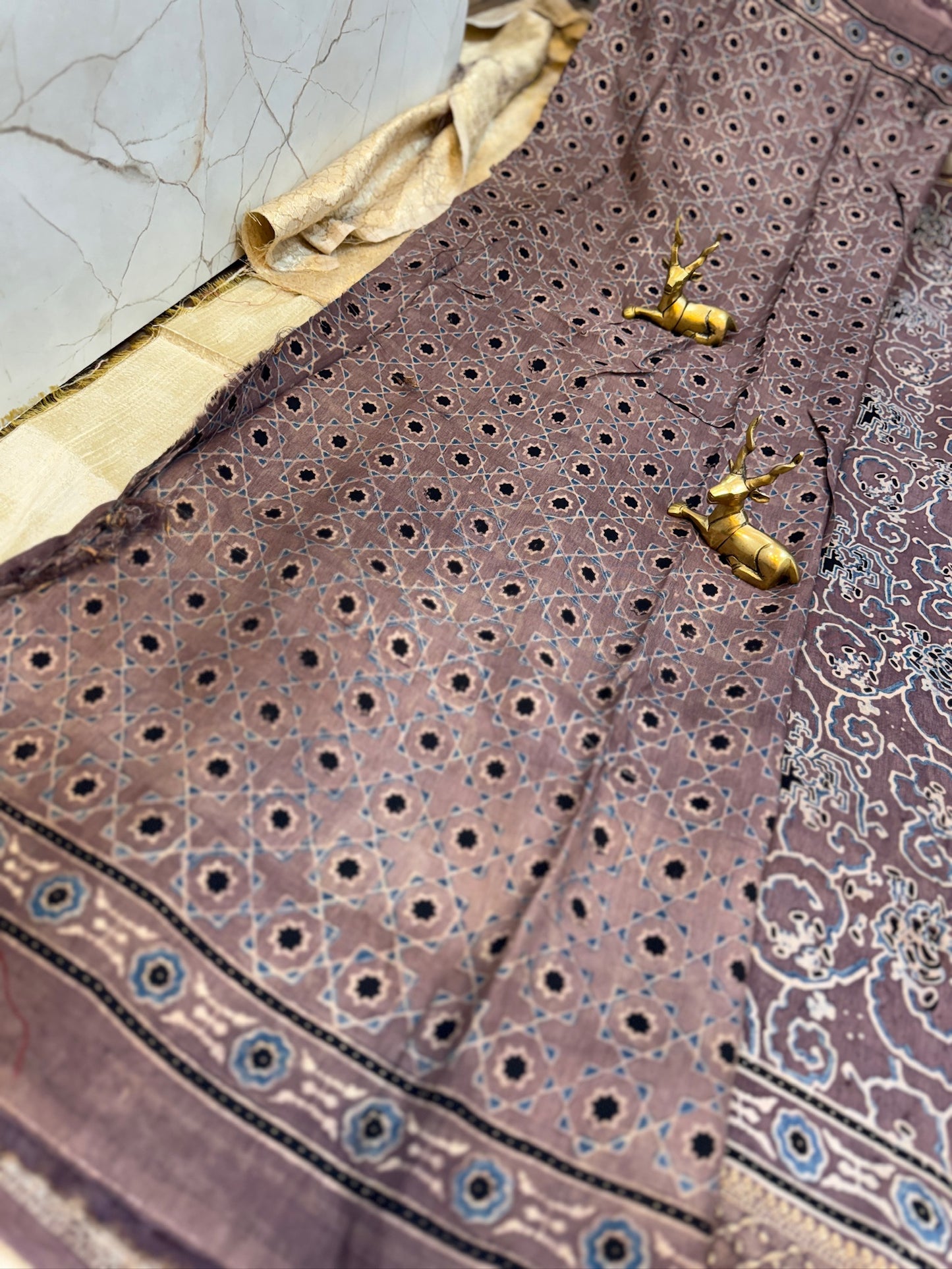 Dola Silk Saree with Ajrak Print | Purple
