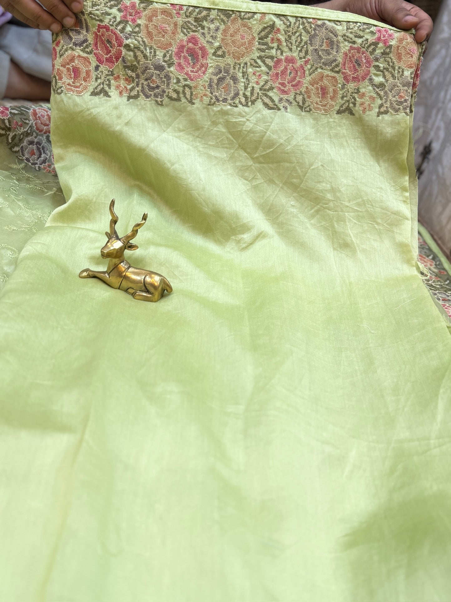 Pure Organza Saree with Embroidery | Pista Green