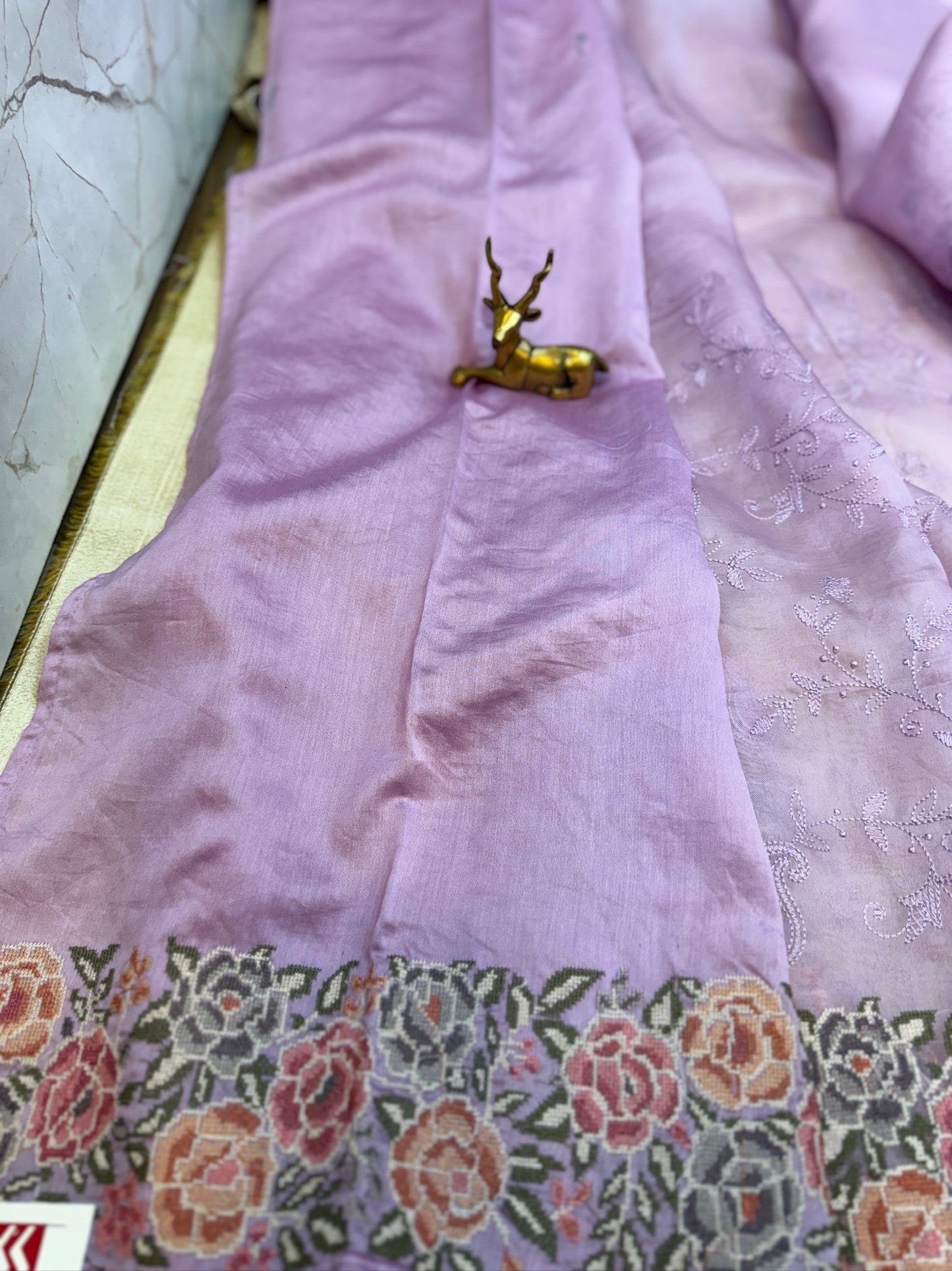 Pure Organza Saree with Embroidery | Lavender
