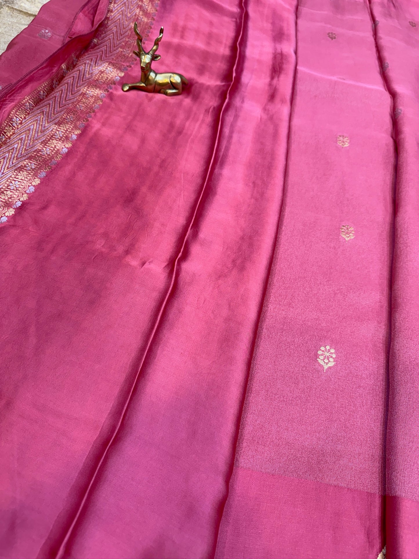 Tissue Satin Silk Saree | Pink with sparrow Butta