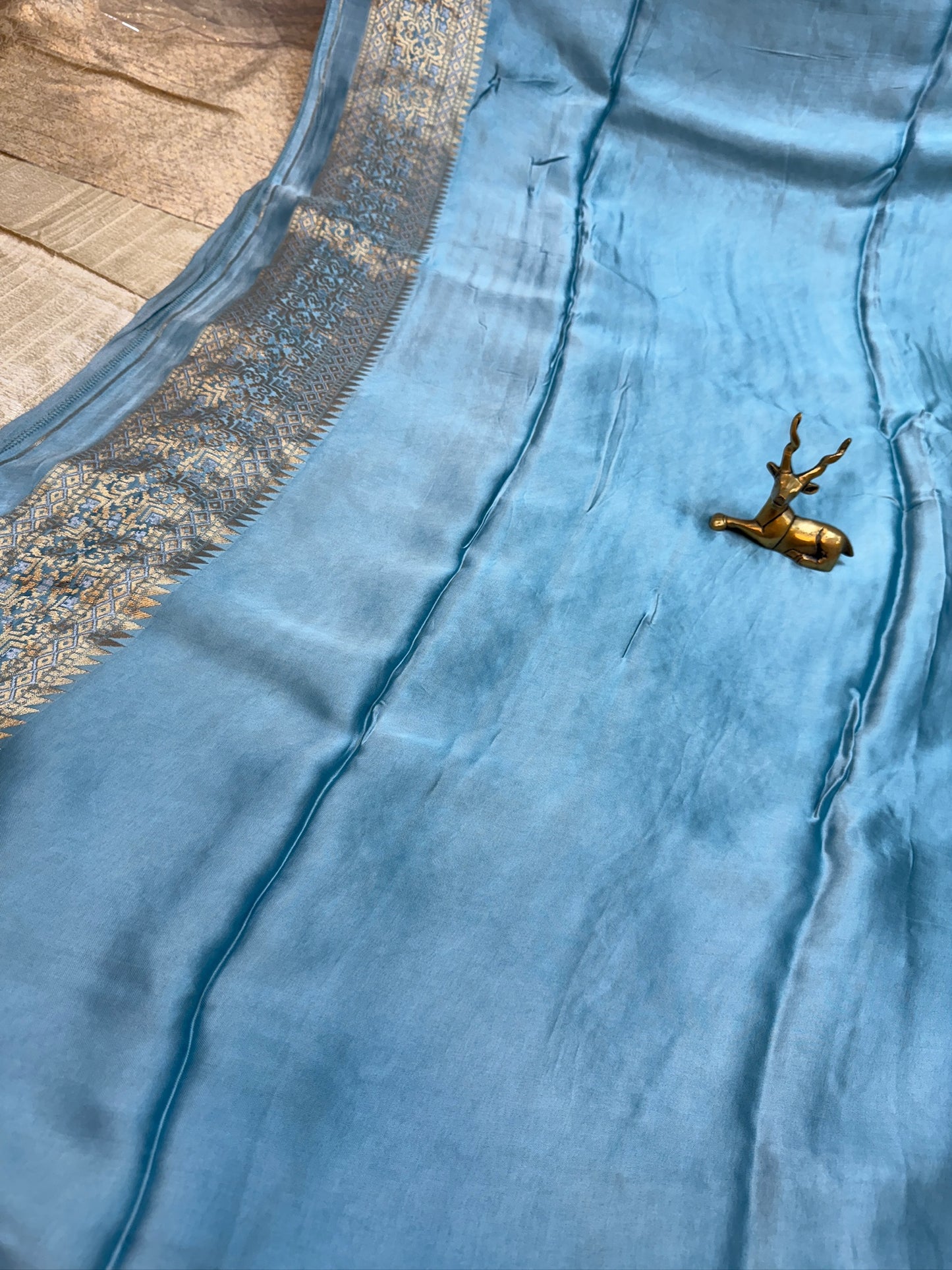 Tissue Satin Silk Saree | Blue with Cow Butta