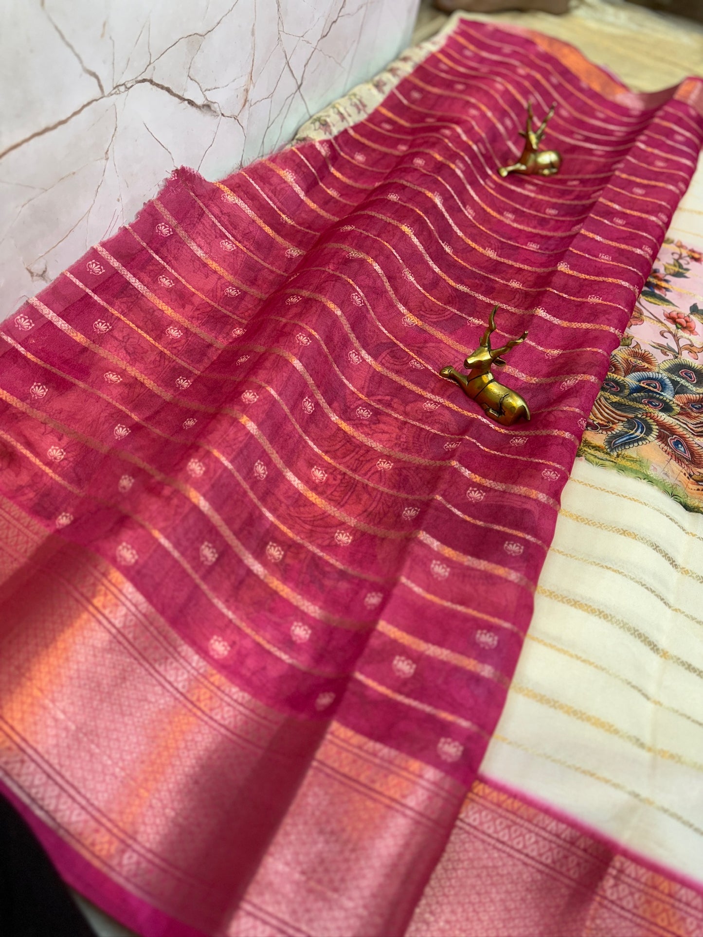 Semi Crepe Silk Saree with 3-part Digital print and Bentex Border | Pink