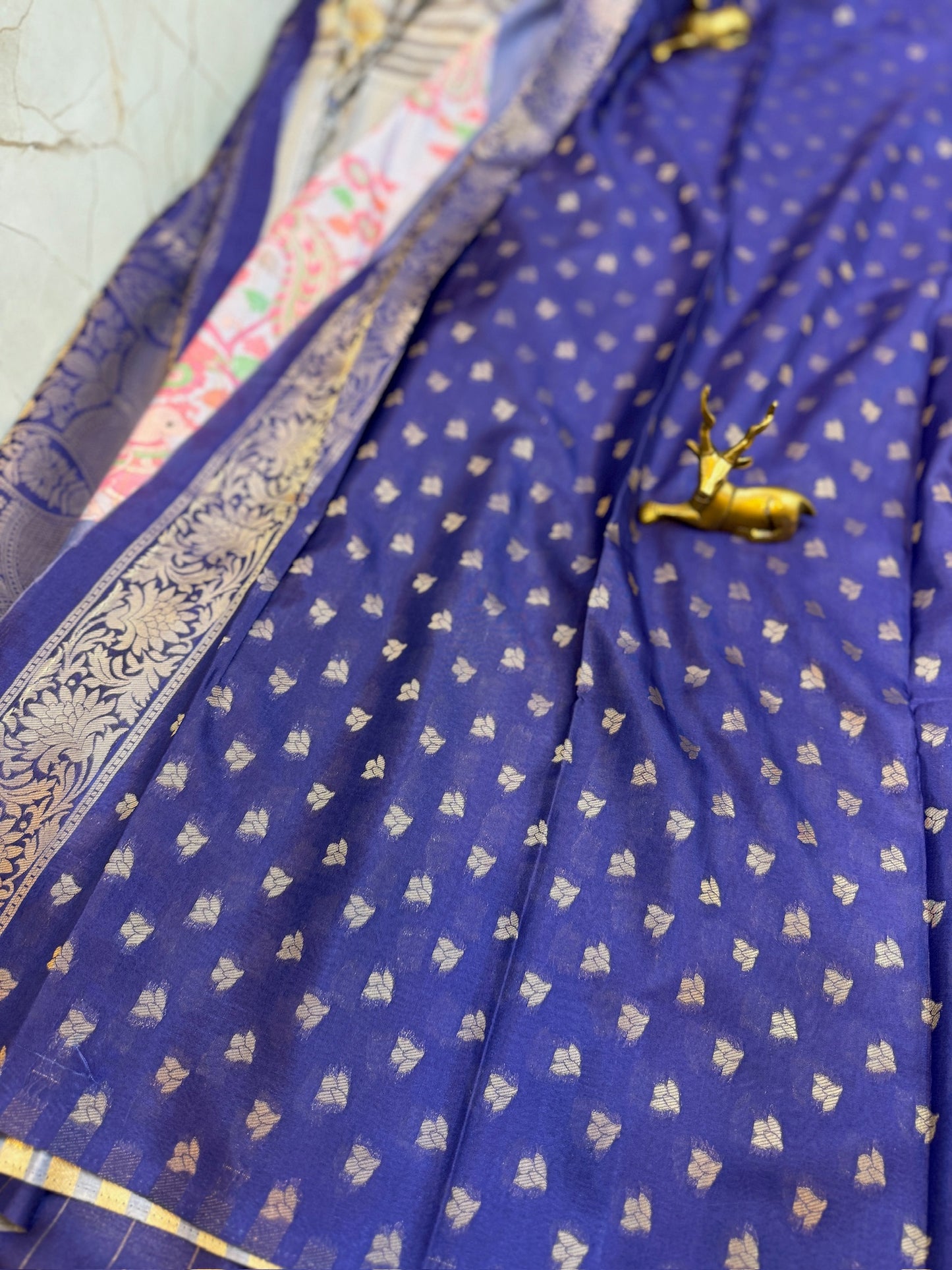 Semi Crepe Silk Saree with 3-part Floral print | Lavender with Blur border
