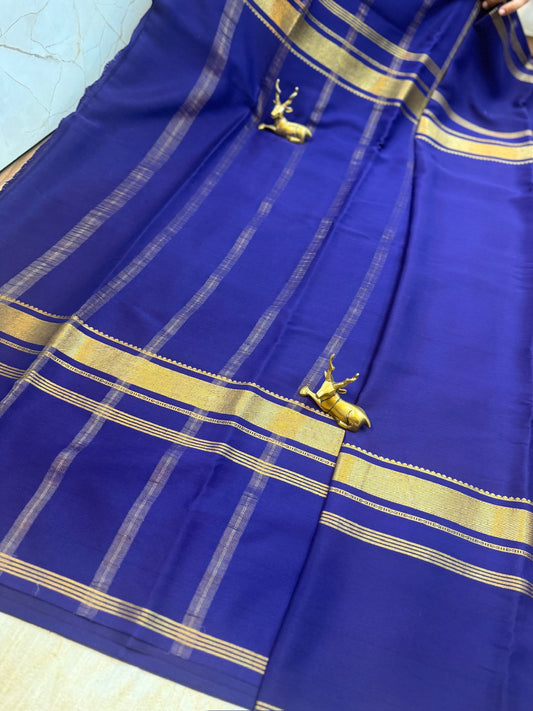 Pure Crepe Mysore Silk Saree 3D Bentex Border | Navy Blue