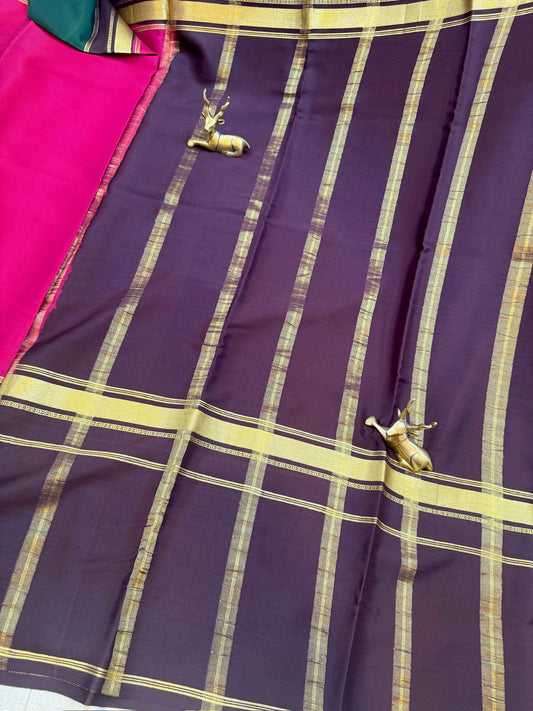 Pure Crepe Mysore Silk Saree with Bentex Border | Pink with Green Border