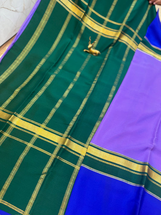Pure Crepe Mysore Silk Saree with Bentex Border | Purple with Blue border