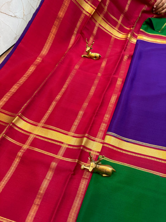 Pure Crepe Mysore Silk Saree with Bentex Border| Purple with Green Border