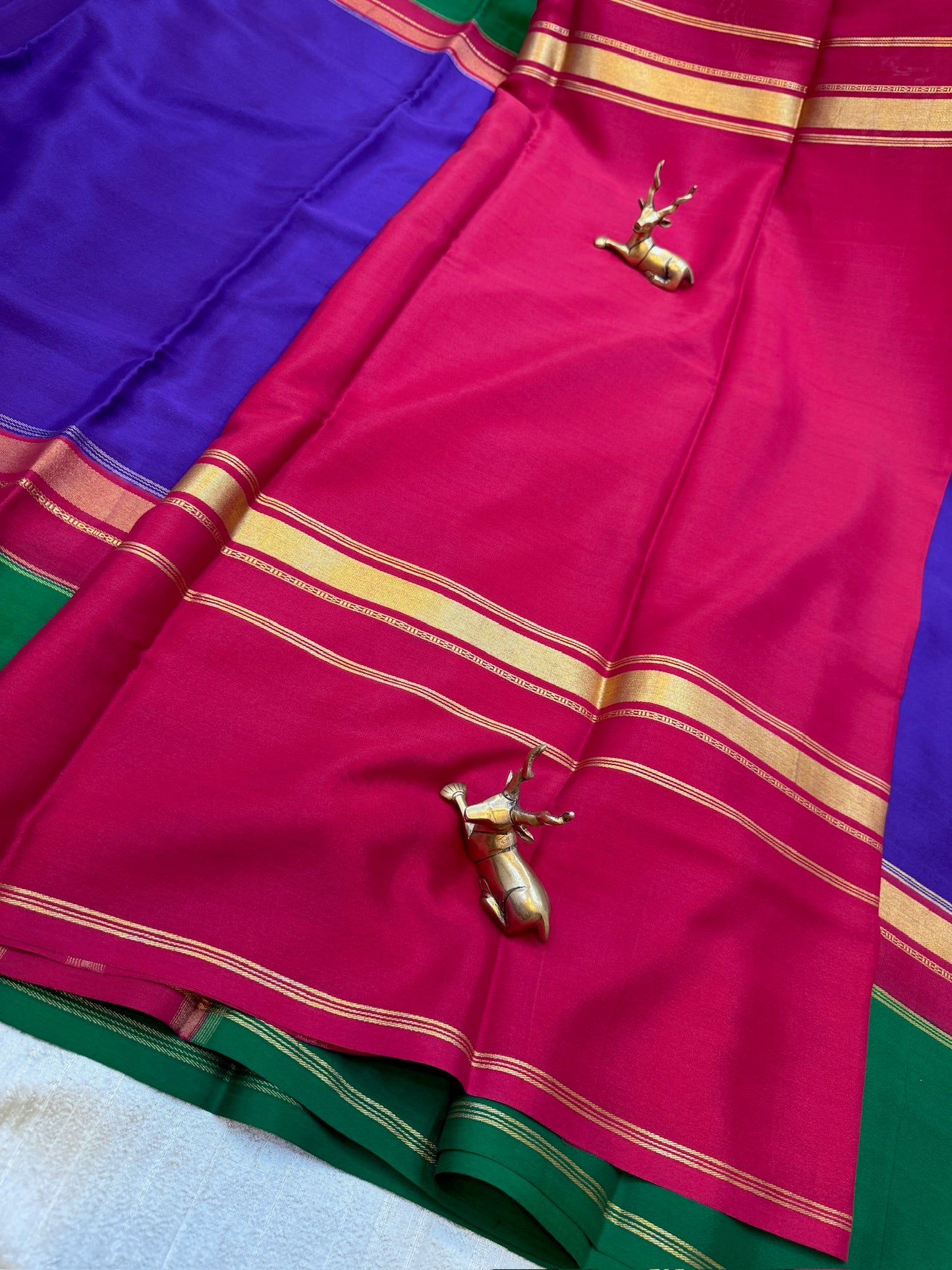 Pure Crepe Mysore Silk Saree with Bentex Border| Purple with Green Border