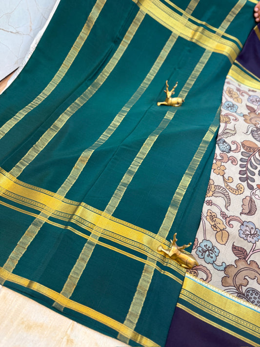 Pure Crepe Mysore Silk Saree with Digital Print | Grey with Blue Border
