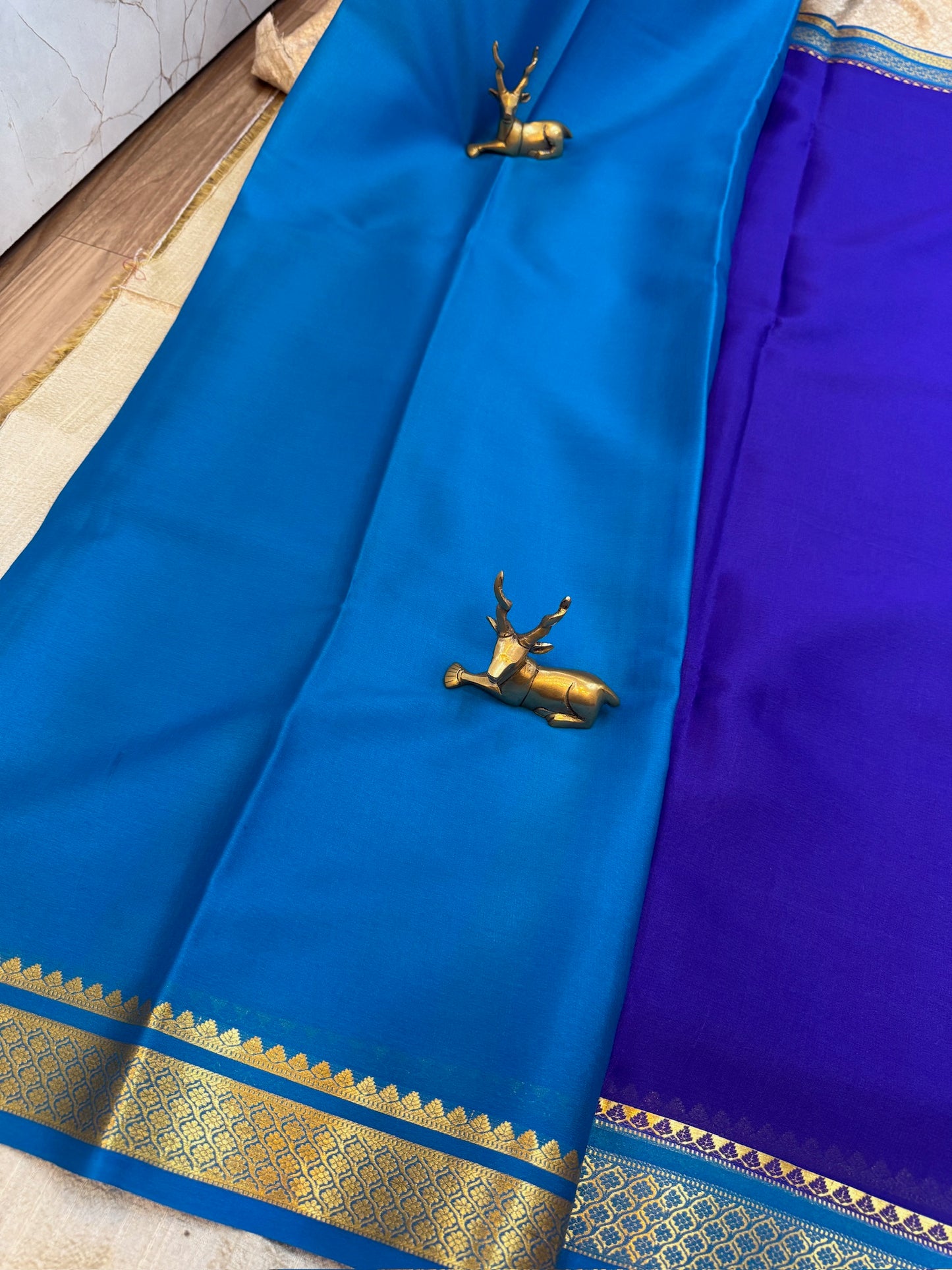 Pure Crepe Mysore Silk Saree | Royal Blue with Light blue Border