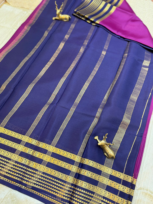 Pure Crepe Mysore Silk Saree with Bentex border | Purple with Navy Border
