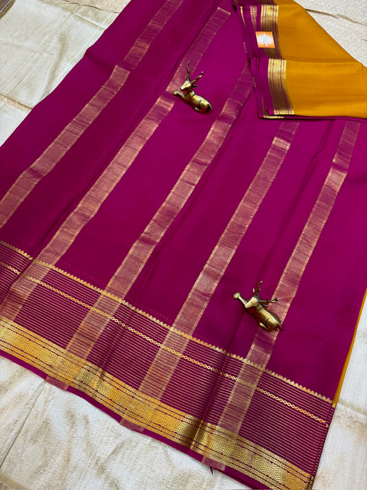 Pure Crepe Mysore Silk Saree | Orange with Pink Border