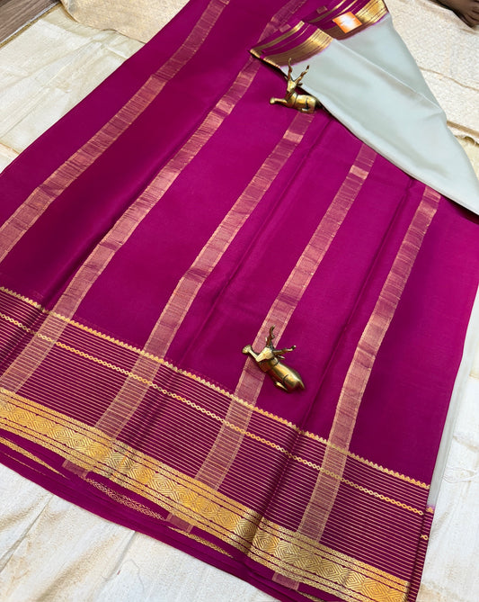 Pure Crepe Mysore Silk Saree | Grey with Pink Border