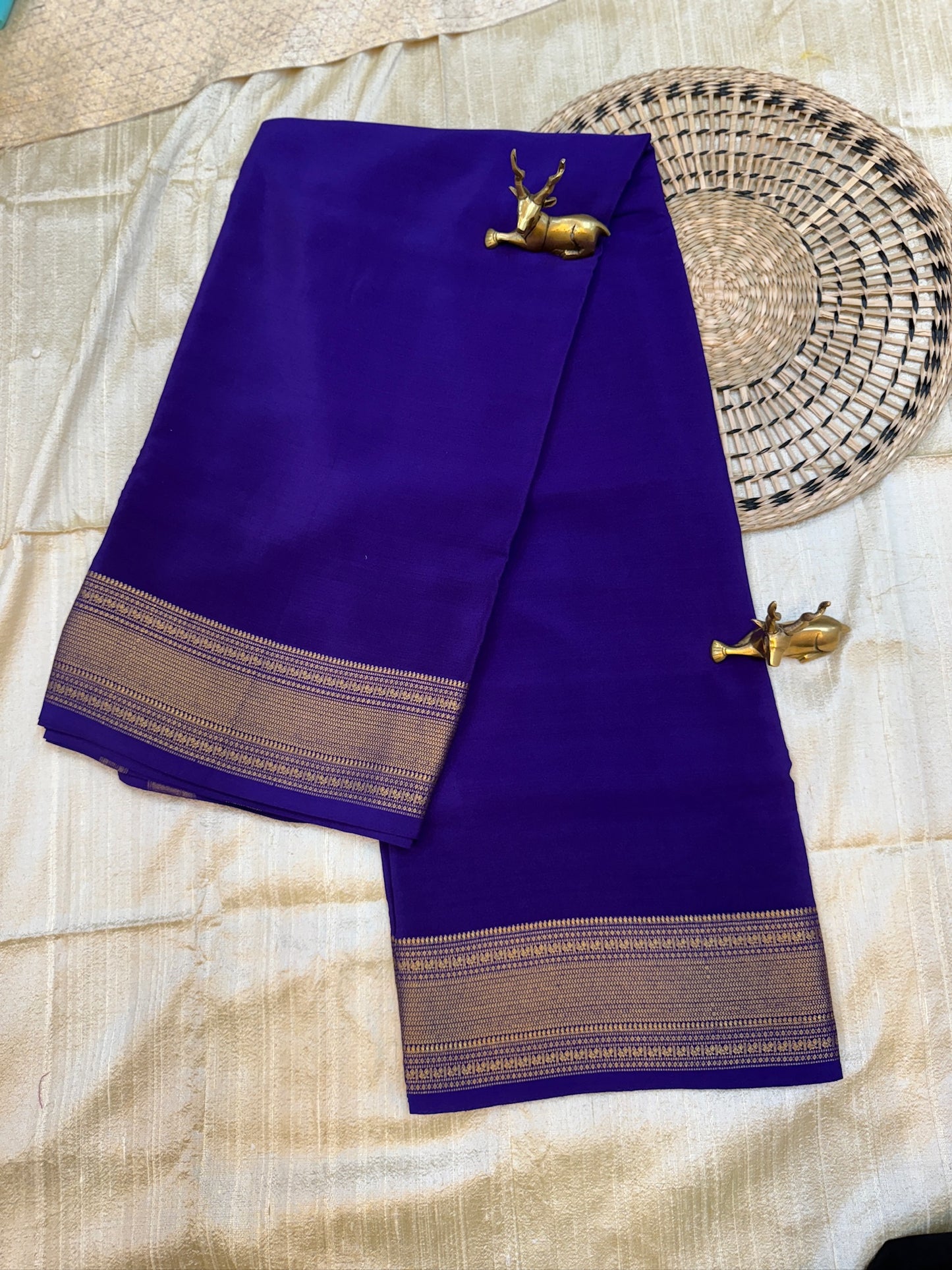 Pure Crepe 120GSM Mysore Silk Saree with 100% PURE ZARI BORDER Hallmark Certified | Purple