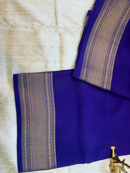 Pure Crepe 120GSM Mysore Silk Saree with 100% PURE ZARI BORDER Hallmark Certified | Purple