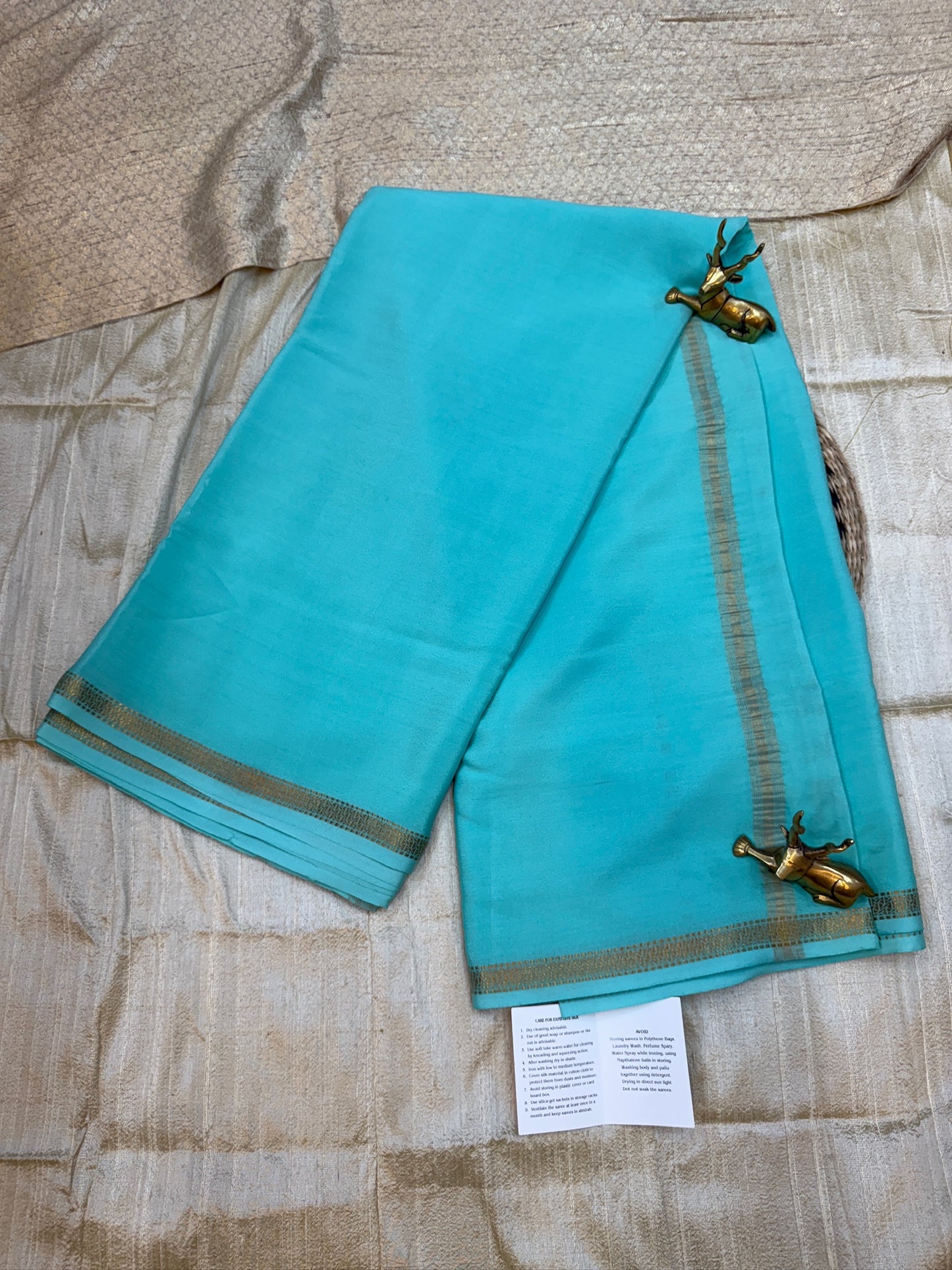 Pure Crepe 120GSM Mysore Silk Saree with 100% PURE ZARI BORDER Hallmark Certified | Cyan