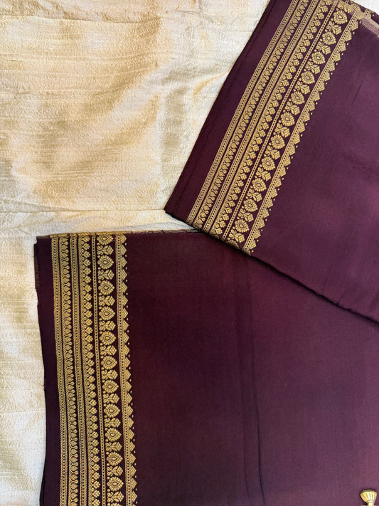 Pure Crepe 120GSM Mysore Silk Saree with 100% PURE ZARI BORDER Hallmark Certified | Brown