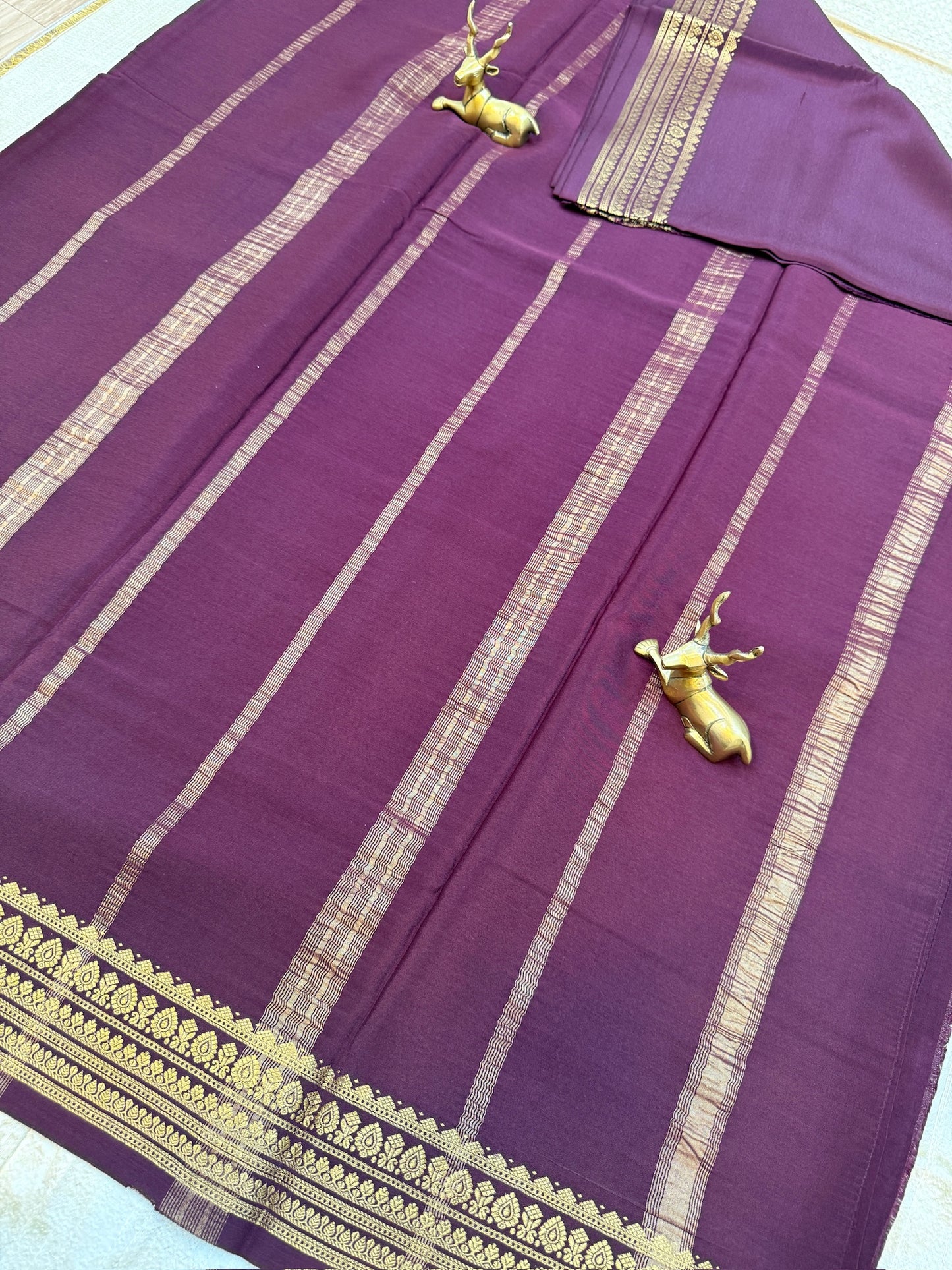 Pure Crepe 120GSM Mysore Silk Saree with 100% PURE ZARI BORDER Hallmark Certified | Brown