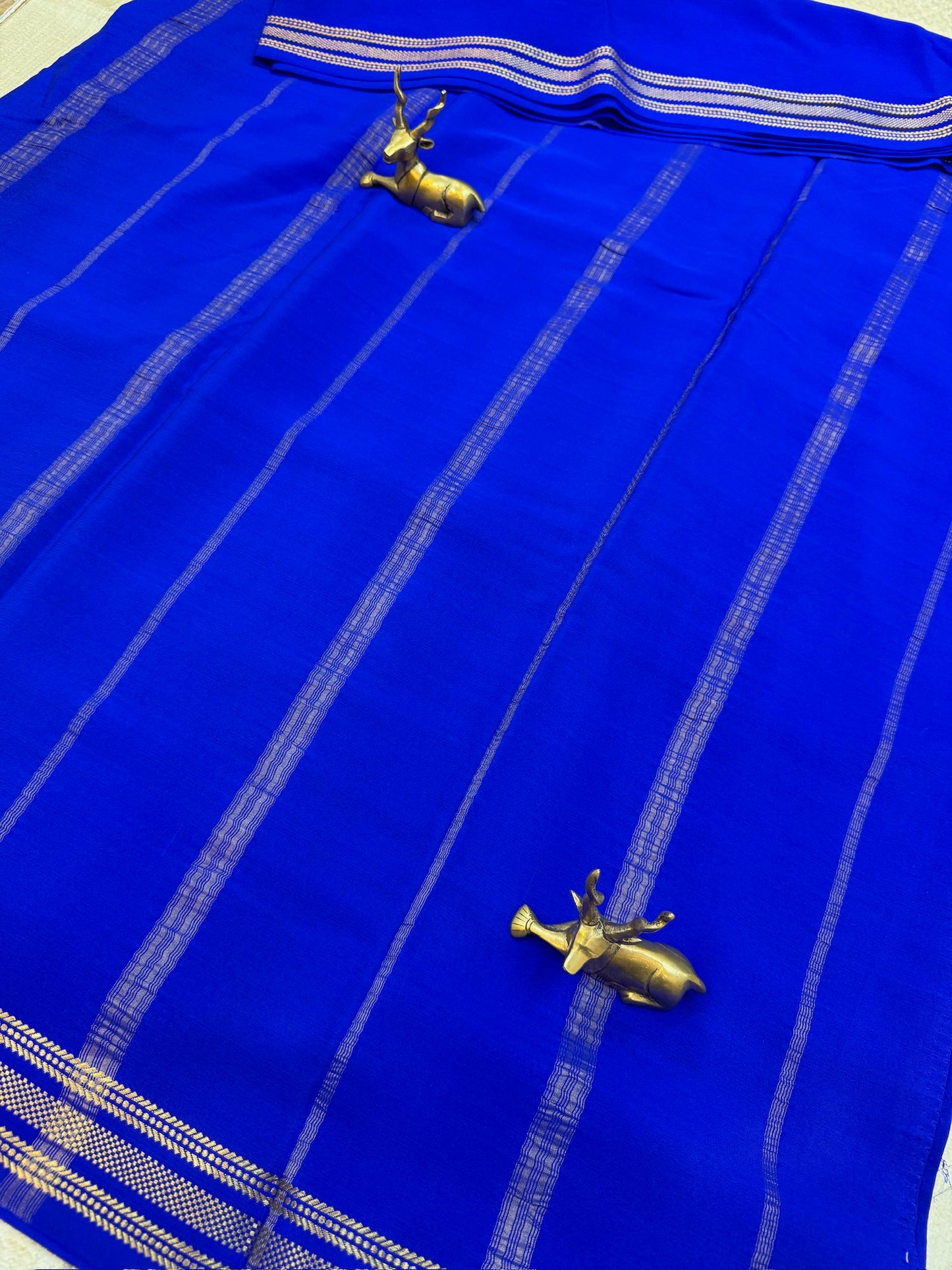 Pure Crepe 120GSM Mysore Silk Saree with 100% PURE ZARI BORDER Hallmark Certified | Royal Blue on
