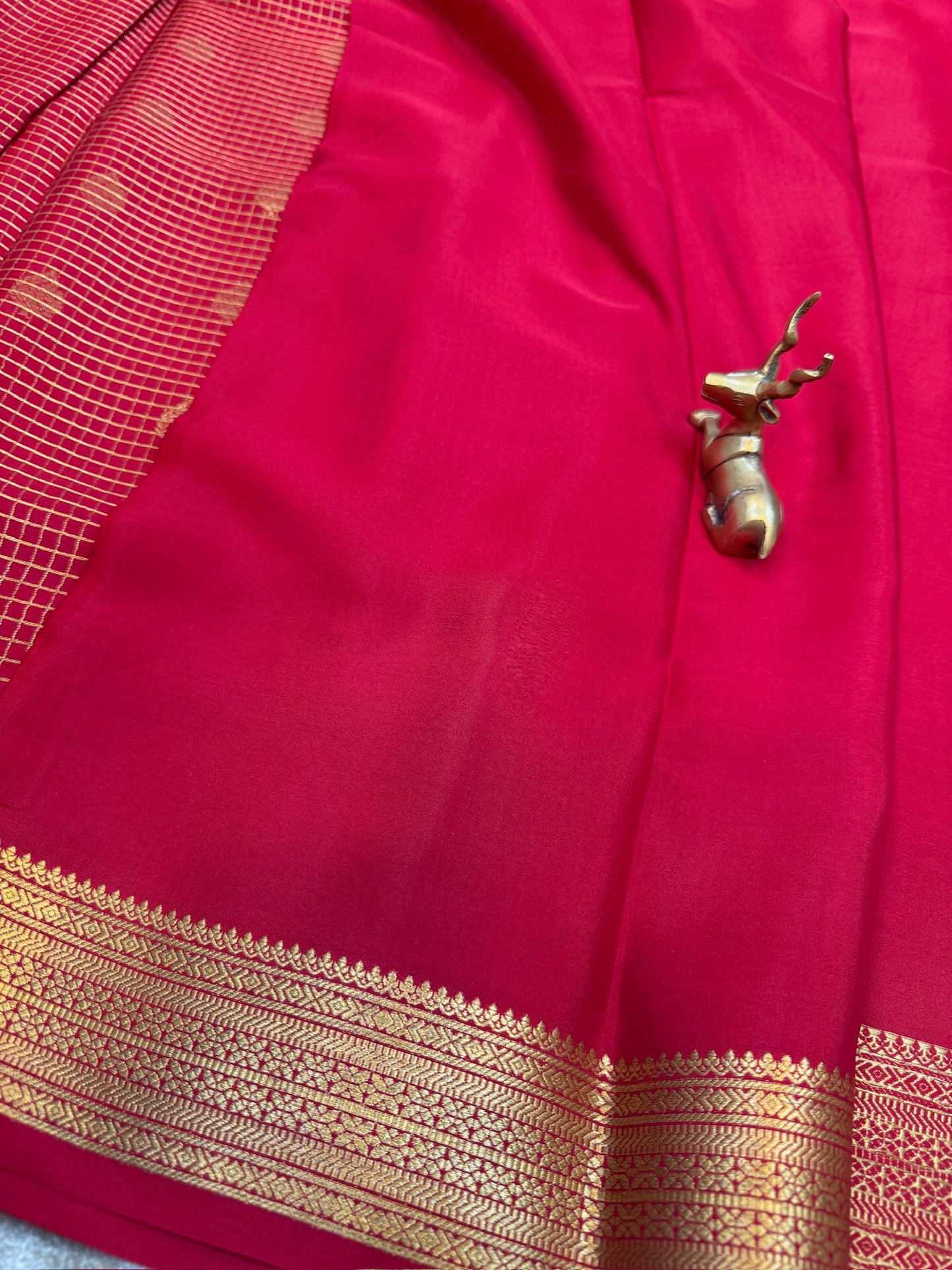 Pure Crepe Mysore Silk Saree | Checks design | Red