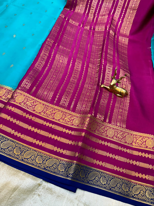 Pure Crepe Mysore Silk Saree | 3 Colour with Bentex border| Light Blue