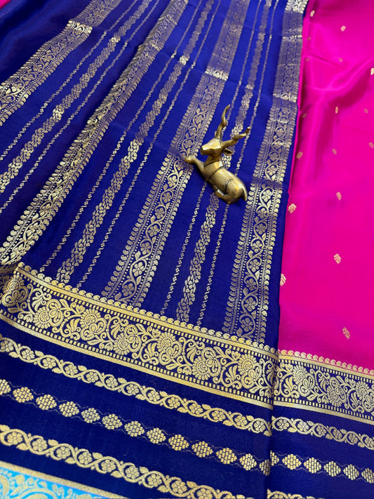 Pure Crepe Mysore Silk Saree | 3 Colour with Bentex border| Pink