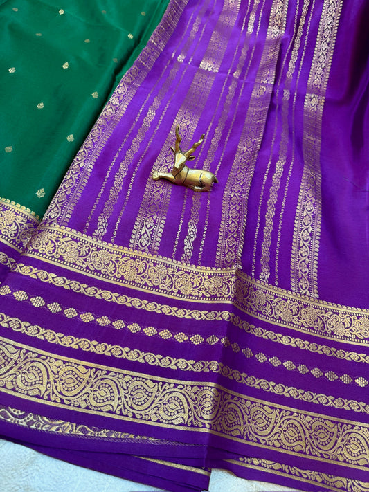 Pure Crepe Mysore Silk Saree | 3 Colour with Bentex border| Green