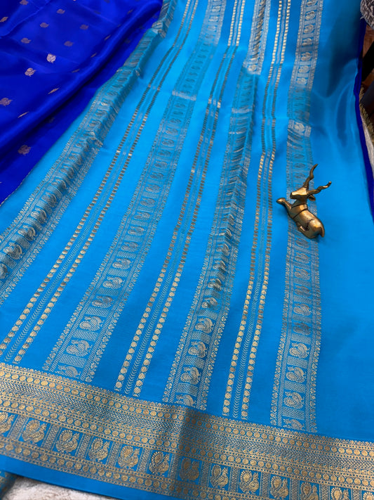 Pure Crepe Mysore Silk Saree | Peacock butta| Royal Blue