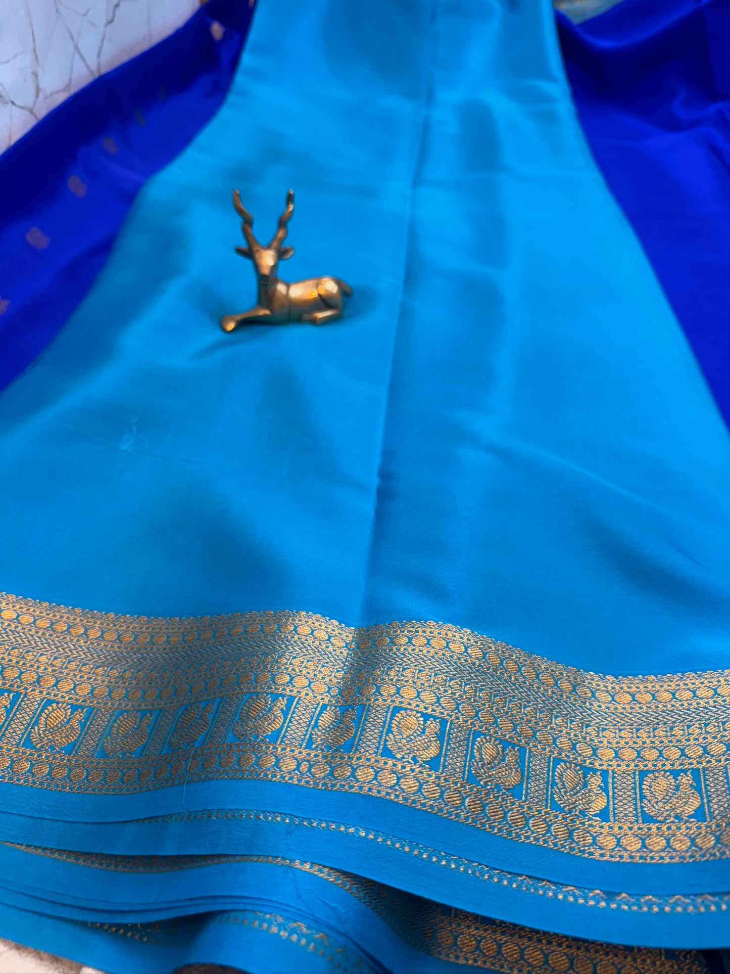 Pure Crepe Mysore Silk Saree | Peacock butta| Royal Blue