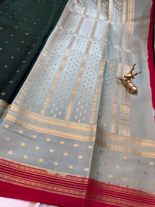 Pure Crepe Mysore Silk Saree | 3 Colour with Bentex border| Green