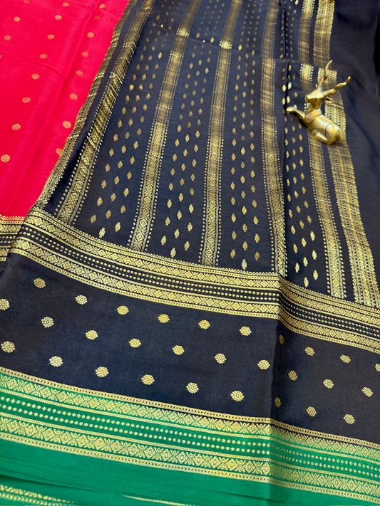 Pure Crepe Mysore Silk Saree | 3 Colour with Bentex border| Red