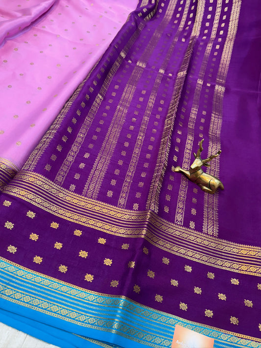 Pure Crepe Mysore Silk Saree | 3 Colour with Bentex border| Onion Pink