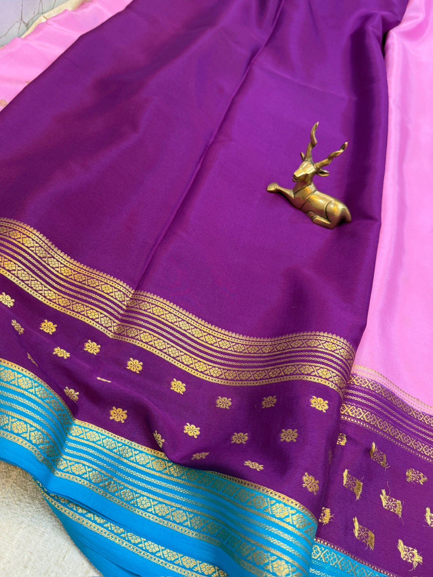 Pure Crepe Mysore Silk Saree | 3 Colour with Bentex border| Onion Pink