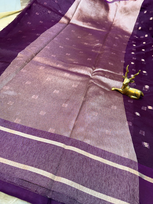 Semi Kora Silk Saree | Flower Butta | Purple