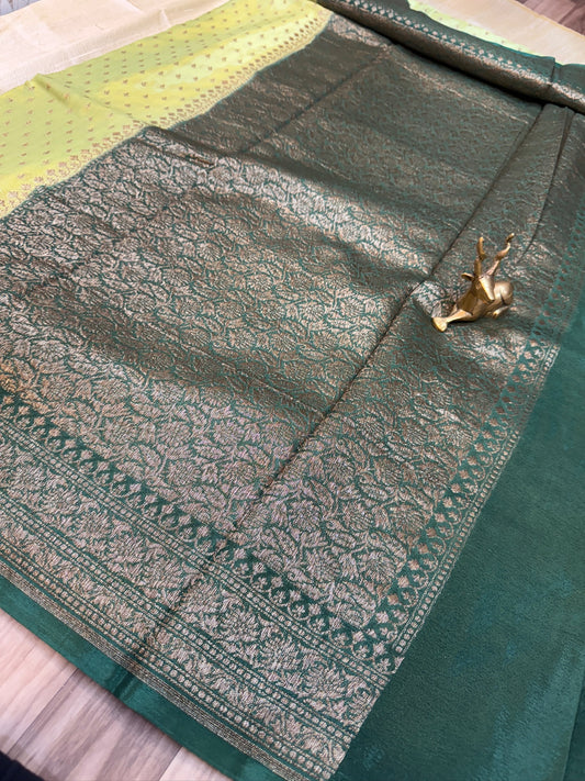 Banarasi Pure Crepe Saree | Small Butta |Pistha green and green