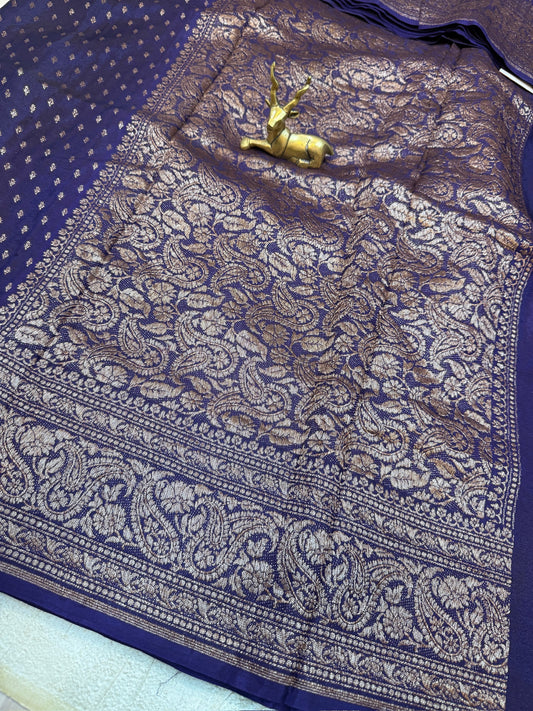 Banarasi Pure Crepe Saree | Small Butta |Dark Blue