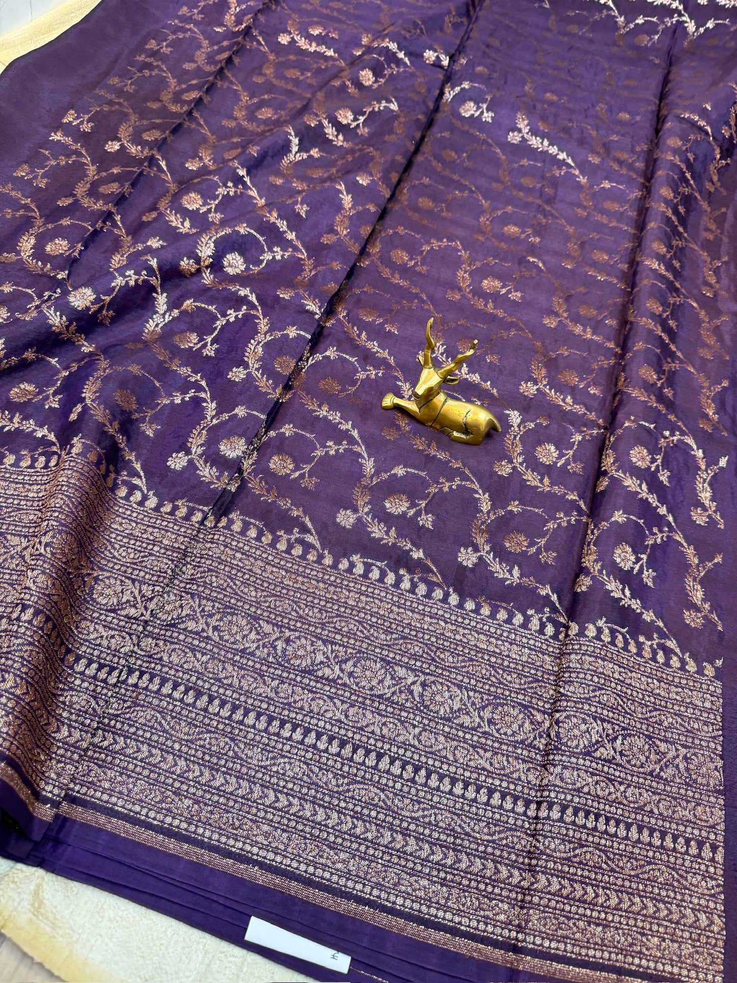 Banarasi Pure Crepe Saree | 3 colour | Yellow with pink and purple border