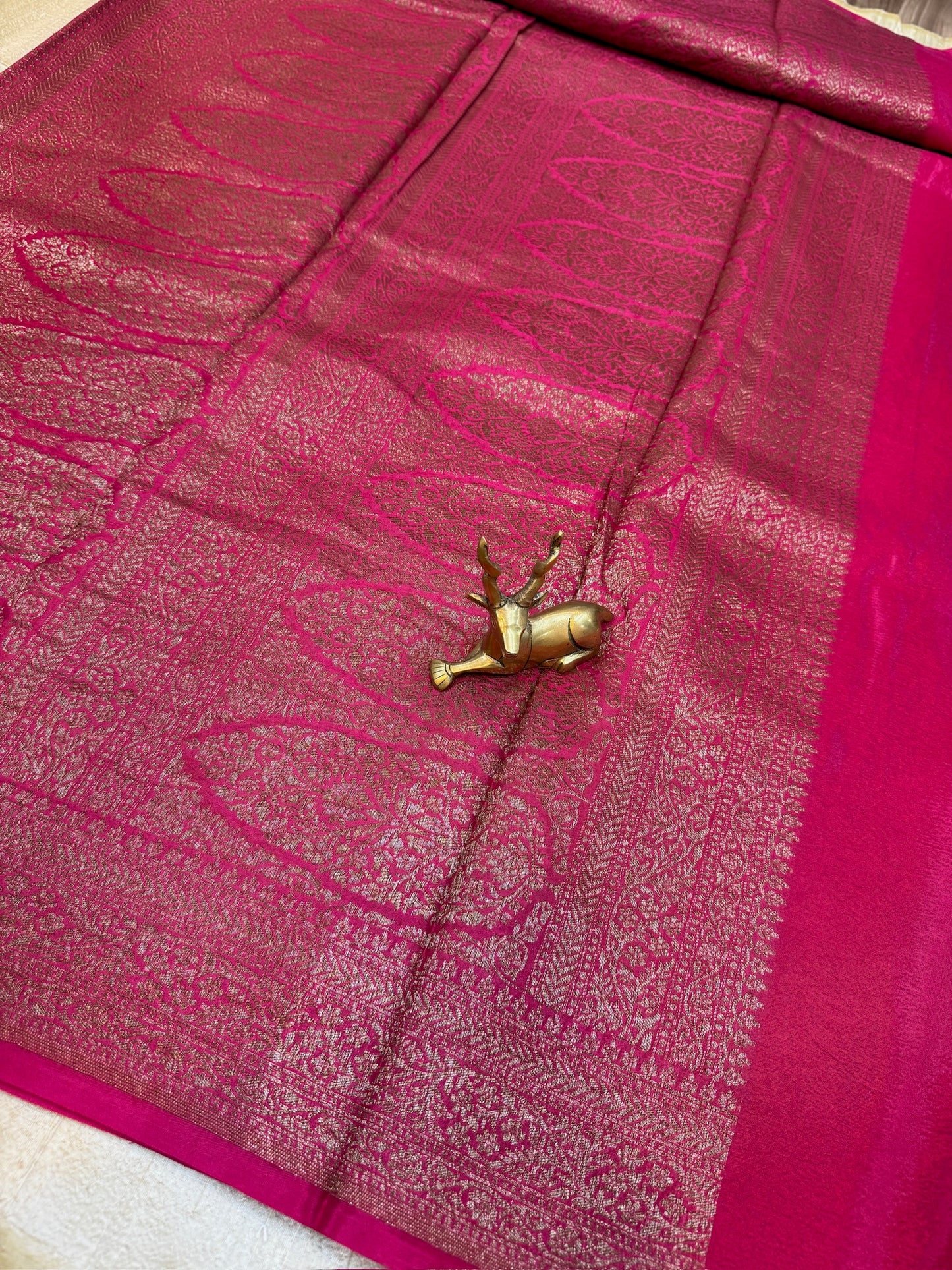 Banarasi Pure Crepe Saree | Brocade saree | Pink