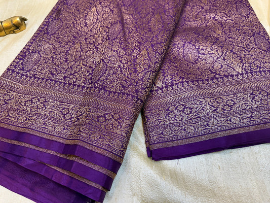 Banarasi Pure Crepe Saree | Brocade saree | Purple