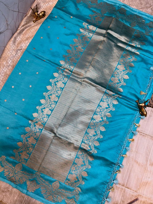 Raw Mango Kadwa Silk Saree Blue (Banarasi)